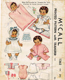 1940s Original Vintage McCall Pattern 1362 Sweetie Pie Baby Doll Clothes 24 Inch