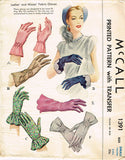 1940s Vintage McCalls Sewing Pattern 1391 Uncut Misses Set of Gloves Size 6 6.5