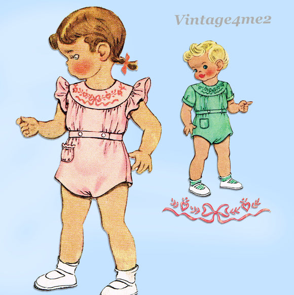 McCall 1393: 1940s Sweet Embroidered Baby Romper Sz 6mos Vintage Sewing Pattern