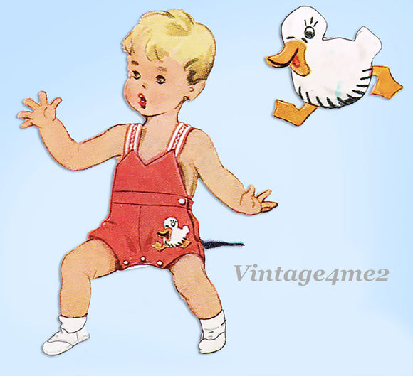 1940s Vintage McCall Sewing Pattern 1395 Toddler Boys Ducky Romper & Blouse Sz 1