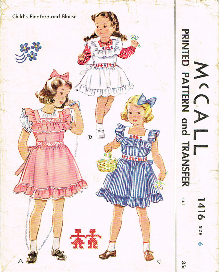 1940s Vintage McCall Sewing Pattern 1416 Uncut Toddler Girls Pinafore –  Vintage4me2