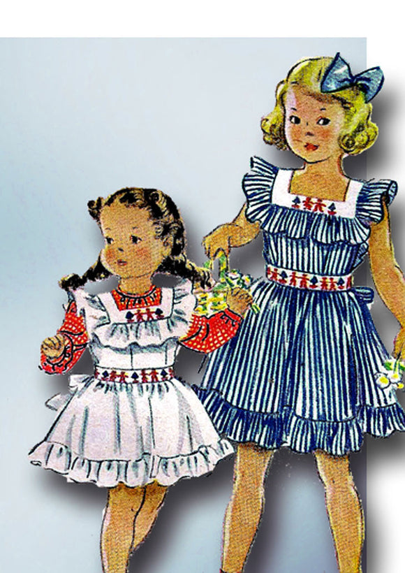 1940s Vintage McCall Sewing Pattern 1416 Uncut Toddler Girls Pinafore Dress Sz 6 - Vintage4me2