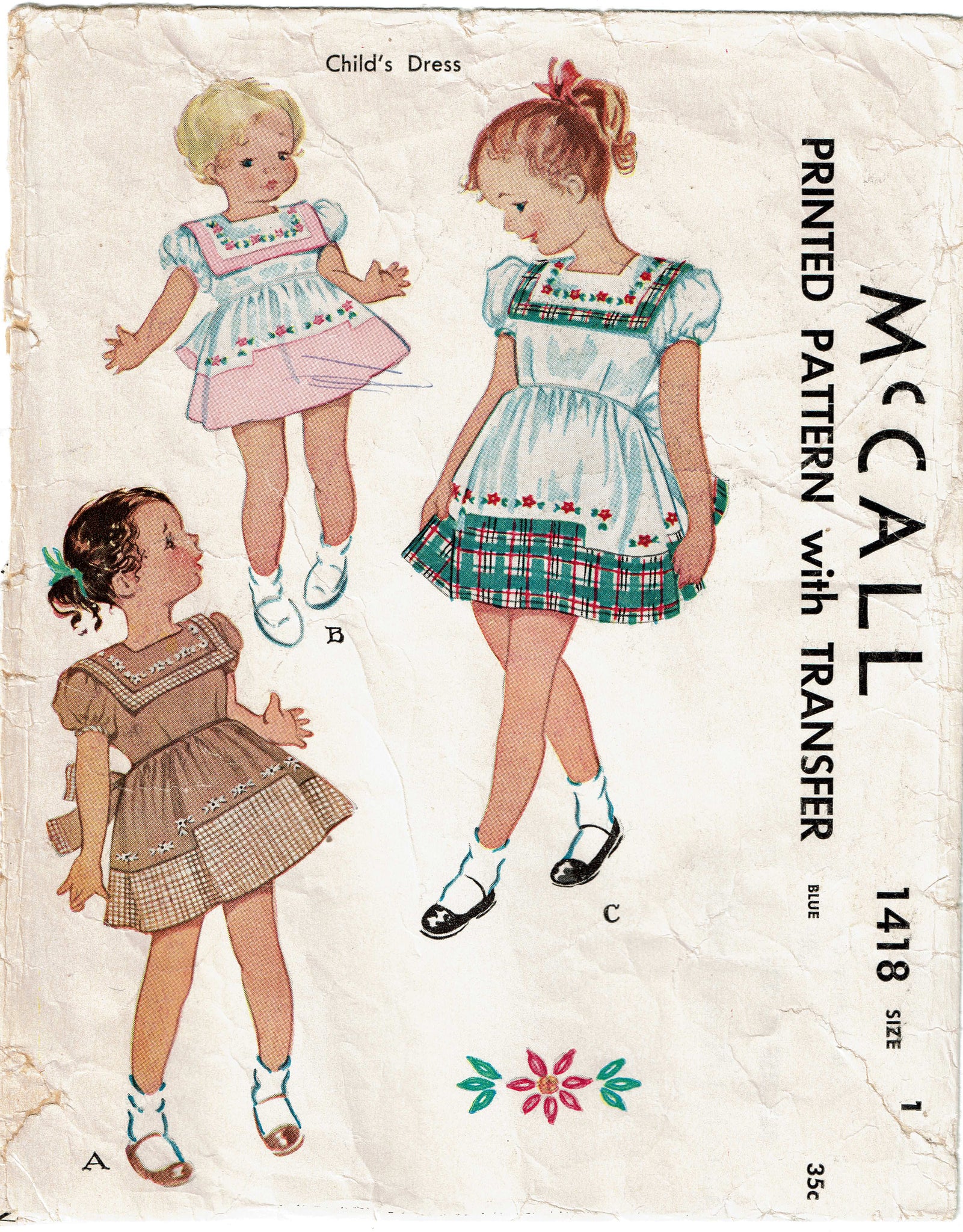McCall 1418: 1940s Cute Toddler Girls Embroidered Dress Vintage Sewing Vintage4me2 McCall 1418: 1940s Cute Toddler Girls Embroidered Dress Vintage Sewing Vintage4me2