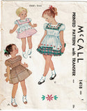 McCall 1418: 1940s Cute Toddler Girls Embroidered Dress Vintage Sewing Pattern - Size 1