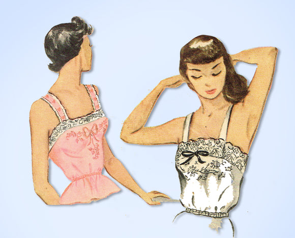 1940s Vintage McCall Sewing Pattern 1423 Misses Embroidered Camisole Size 30 B
