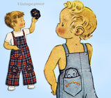 1940s Vintage McCall Sewing Pattern 1465 Toddler Boys Overalls w Puppy Toy Size 1