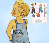1940s Vintage McCall Sewing Pattern 1465 Toddler Boys Overalls w Puppy Toy Size 1