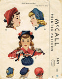 1940s Vintage McCall Sewing Pattern 1471 Uncut Toddler Girls Hat and Purse 21"H - Vintage4me2