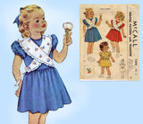 McCall 1482: 1940s Cute Toddler Girls Dress Size 6 Vintage Sewing Pattern