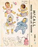 1940s Original Vintage McCall Pattern 1493 Rare 15in Dy-Dee Baby Doll Clothes
