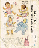 1940s Original Vintage McCall Pattern 1493 Rare 20in Dy-Dee Baby Doll Clothes