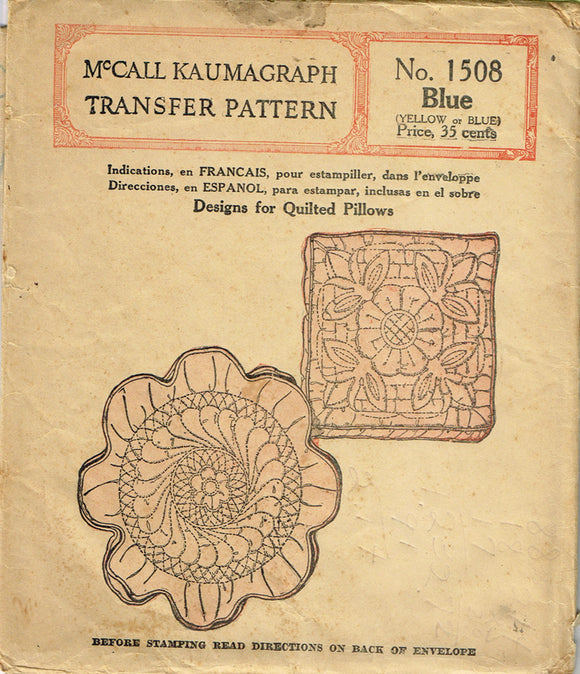 1920s Vintage McCall's Embroidery Transfer 1508 Uncut Taffeta Pillow Motifs - Vintage4me2