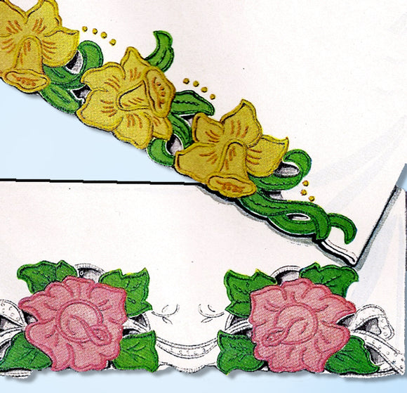 1940s Vintage McCall Embroidery Transfer 1511 Uncut Cutwork Floral Pillowcases