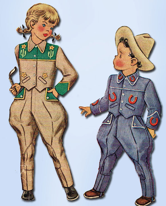 1940s Vintage McCall Sewing Pattern 1519 Toddlers Western Suit w Jodhpurs Size 4 -Vintage4me2