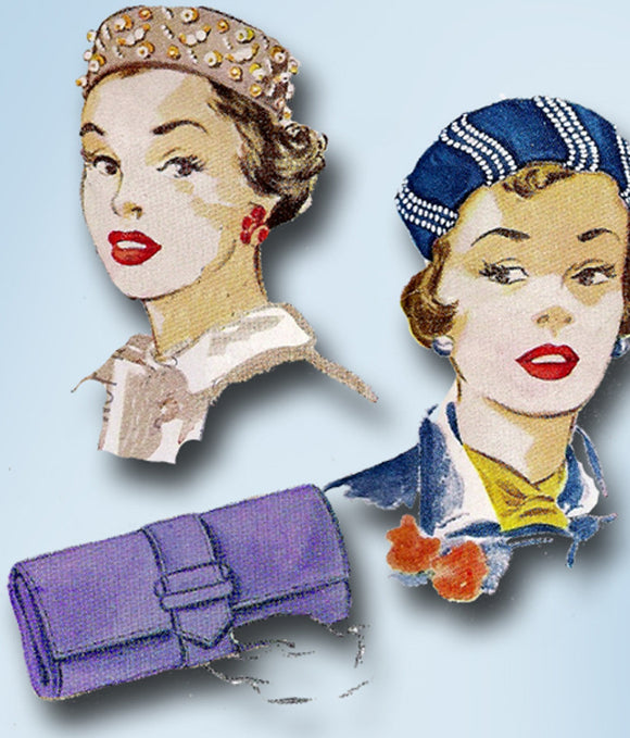 1950s Vintage McCalls Sewing Pattern 1531 Uncut Misses Hat and Clutch Purse 23H