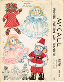 1940s Vintage McCall Sewing Pattern 1570 Set 14 Inch Sock Dolls Santa Pickaninny - Vintage4me2