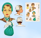 1950s Vintage McCalls Sewing Pattern 1571 Rare Misses Hat and Purse 22" Head