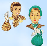 1950s Vintage McCalls Sewing Pattern 1571 Rare Misses Hat and Purse 22" Head