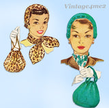 1950s Vintage McCalls Sewing Pattern 1571 Rare Misses Hat and Purse 22" Head