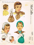 1950s Vintage McCalls Sewing Pattern 1571 Rare Misses Hat and Purse 22" Head
