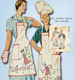 1930s ORIG Vintage McCall Sewing Pattern 1597 Uncut Mrs & Mr BBQ Apron Fits All - Vintage4me2