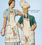 1930s ORIG Vintage McCall Sewing Pattern 1597 Uncut Mrs & Mr BBQ Apron Fits All - Vintage4me2