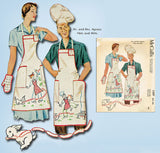 1930s ORIG Vintage McCall Sewing Pattern 1597 Uncut Mrs & Mr BBQ Apron Fits All - Vintage4me2