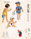 McCall's 1599: 1950s Toddlers Sun Suit Jacket & Cap Sz 3 Vintage Sewing Pattern