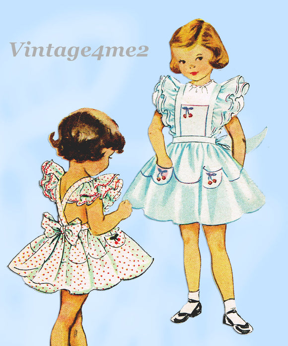 1950s Vintage McCalls Sewing Pattern 1605 Toddler Girls Ruffled Pinafore Dress 2