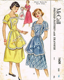 1950s Vintage McCall Sewing Pattern 1608 Misses Button On Apron Dress Sz 16 34 B