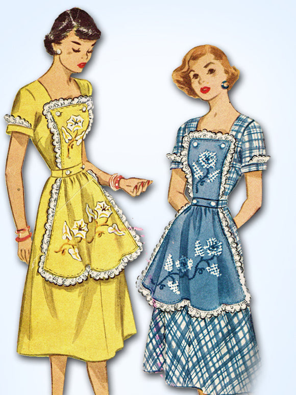 1950s Vintage McCall Sewing Pattern 1608 Misses Button On Apron Dress Sz 16 34 B