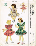1950s Vintage McCalls Sewing Pattern 1622 Toddler Girls Clover Dress Size 2