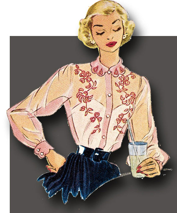 1950s Vintage McCalls Sewing Pattern 1651 Uncut Misses Embroidered Blouse 30 B
