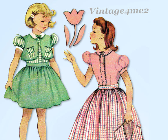 1950s Vintage McCalls Sewing Pattern 1655 Little Girls Bolero Dress Size 10 28B