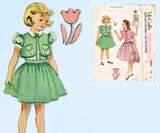 1950s Vintage McCalls Sewing Pattern 1655 Little Girls Bolero Dress Size 10 28B