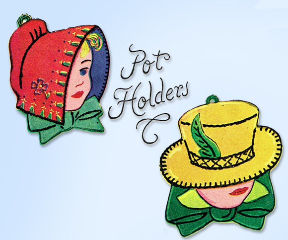 1950s Rare Original McCall's Transfer Pattern 1662 Uncut Irish Hat Potholders