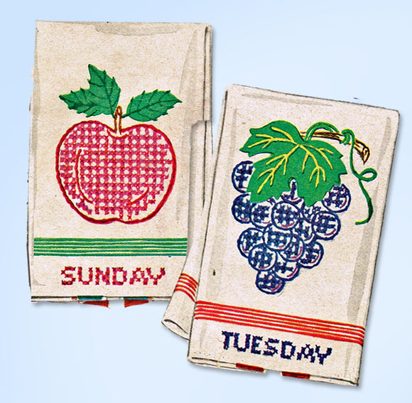 1950s Vintage McCall Embroidery Transfer 1698 Uncut DOW Fruit Ranch Tea Towels