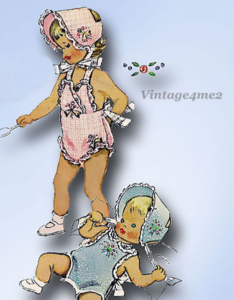 McCall 1703: 1950s Darling Baby Romper & Bonnet Size 1 Vintage Sewing Pattern