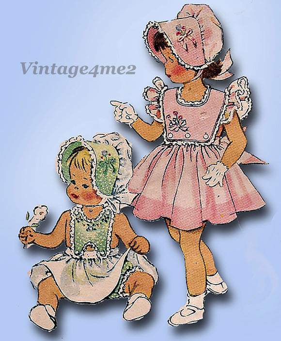 McCall 1704: 1950s Uncut Baby Dress & Bonnet Size 1 Vintage Sewing Pattern