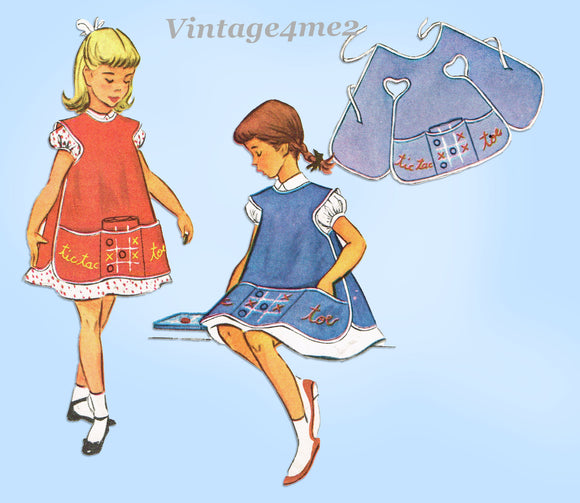 1950s Vintage McCalls Sewing Pattern 1712 Uncut Girls Tic Tac Toe Apron Size 6