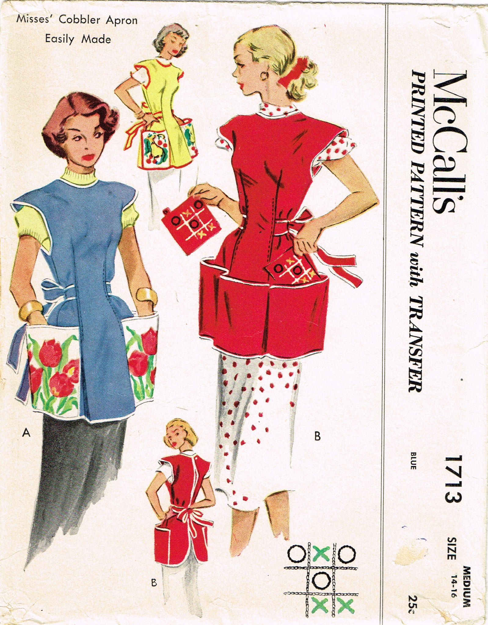 1950s McCall's Vintage Sewing Pattern Hostess Apron One Size Mid Century  Modern