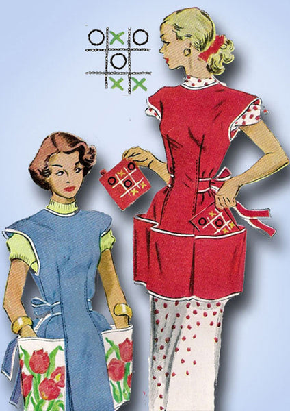 1950s Vintage McCalls Sewing Pattern 1713 Uncut Tic Tac Toe Apron Sz Large - Vintage4me2