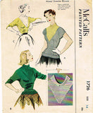 1950s Vintage McCalls Sewing Pattern 1726 Uncut Misses Sweater Blouse Sz 32 Bust - Vintage4me2
