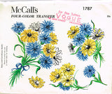 1950s VTG Uncut McCall Full Color Hot Iron Transfer 1787 Daisies and Cornflowers
