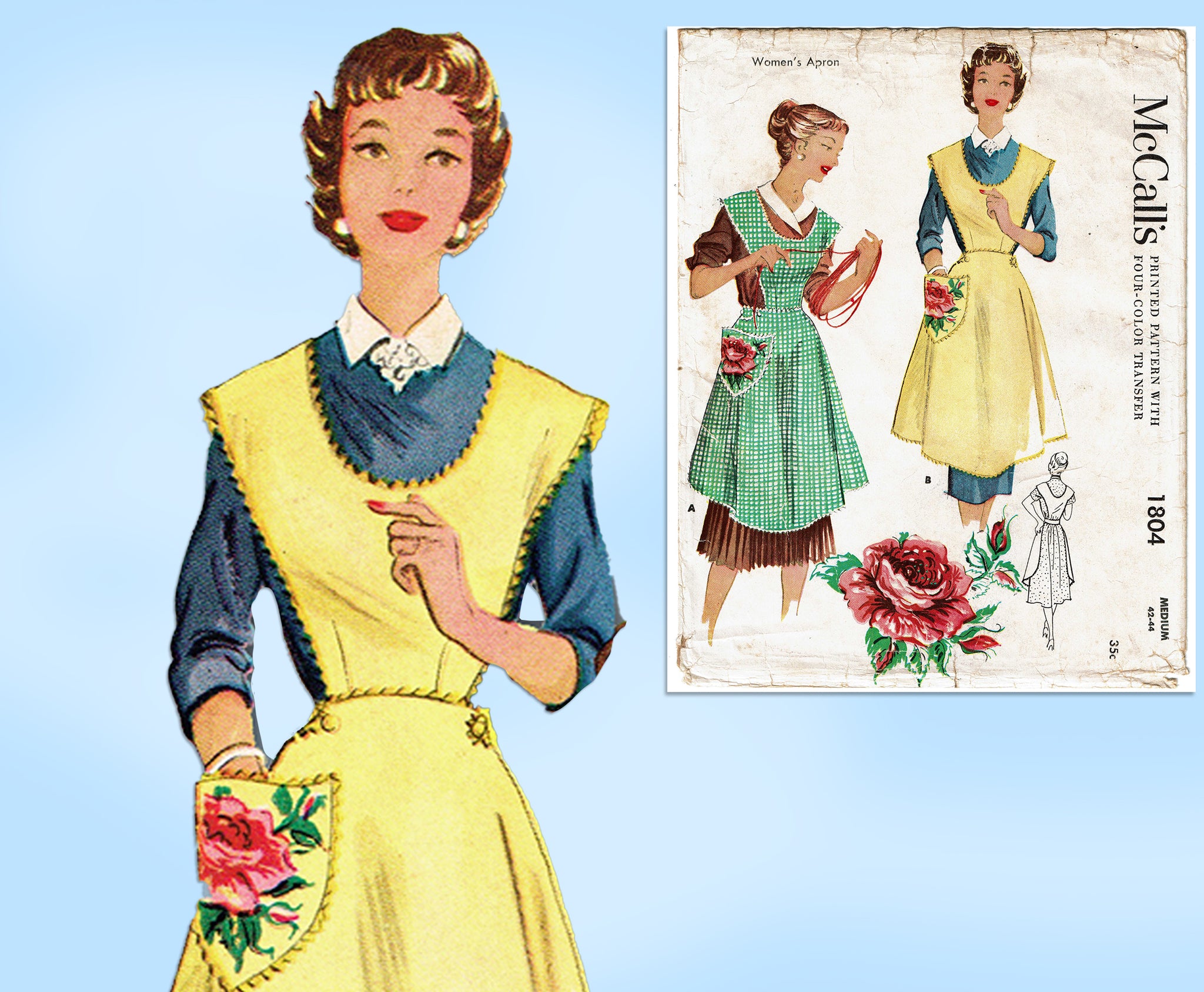 McCall's 1804: 1950s Charming Misses Apron Sz 42-44 Bust Vintage