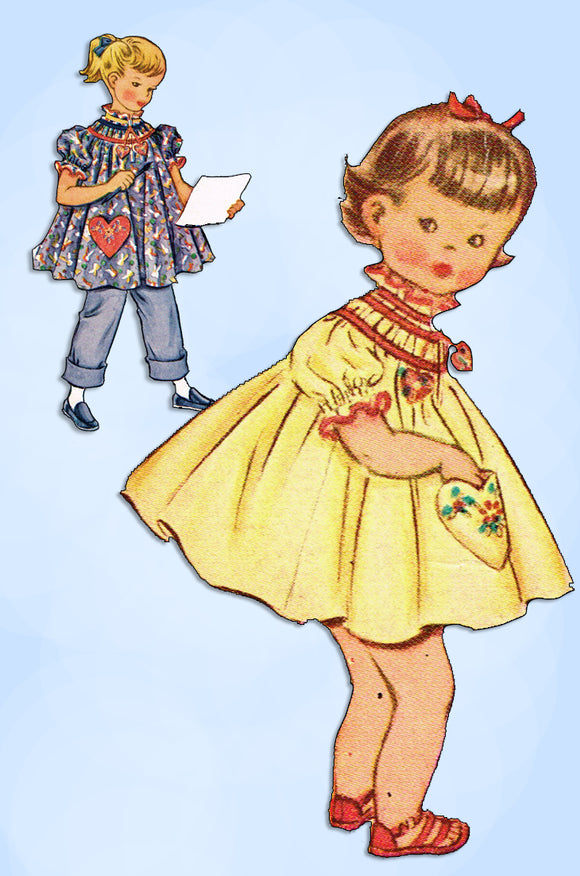 1950s Vintage McCalls Sewing Pattern 1814 Uncut Toddler Girls Smock Size 2 to 6