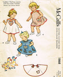 1950s Vintage McCalls Sewing Pattern 1868 Easy Adjustable Baby Dress Size 1-3