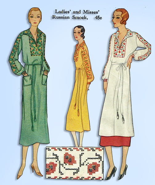 1930s Original Vintage McCall Pattern 1885 Uncut Russian Smock Dress L – Vintage4me2 1930s Original Vintage McCall Pattern 1885 Uncut Russian Smock Dress L – Vintage4me2