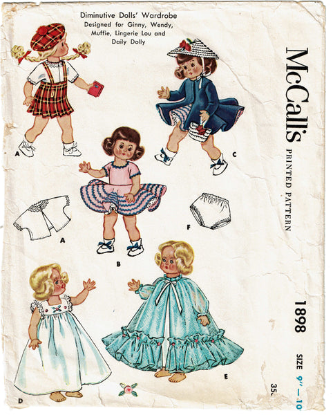 1950s Vintage McCalls Sewing Pattern 1898 9-10 Inch Ginny Doll Clothes ORIG