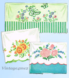 1950s Vintage McCall Embroidery Transfer 1912 Uncut Floral Pillowcases - Vintage4me2